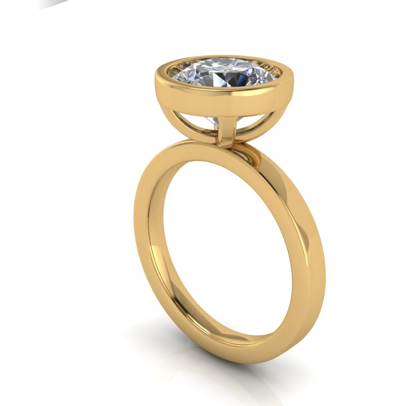 A gold ring from the side to reveal the diamond stand